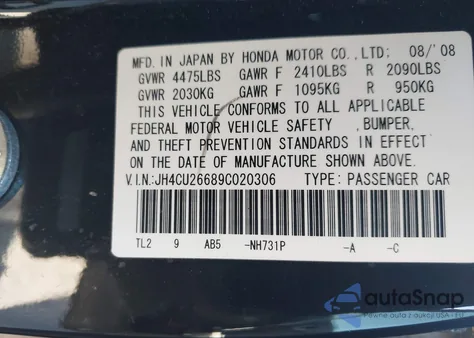 2009 Acura Tsx z USA, uszkodzony, nr VIN JH4CU26689C020306